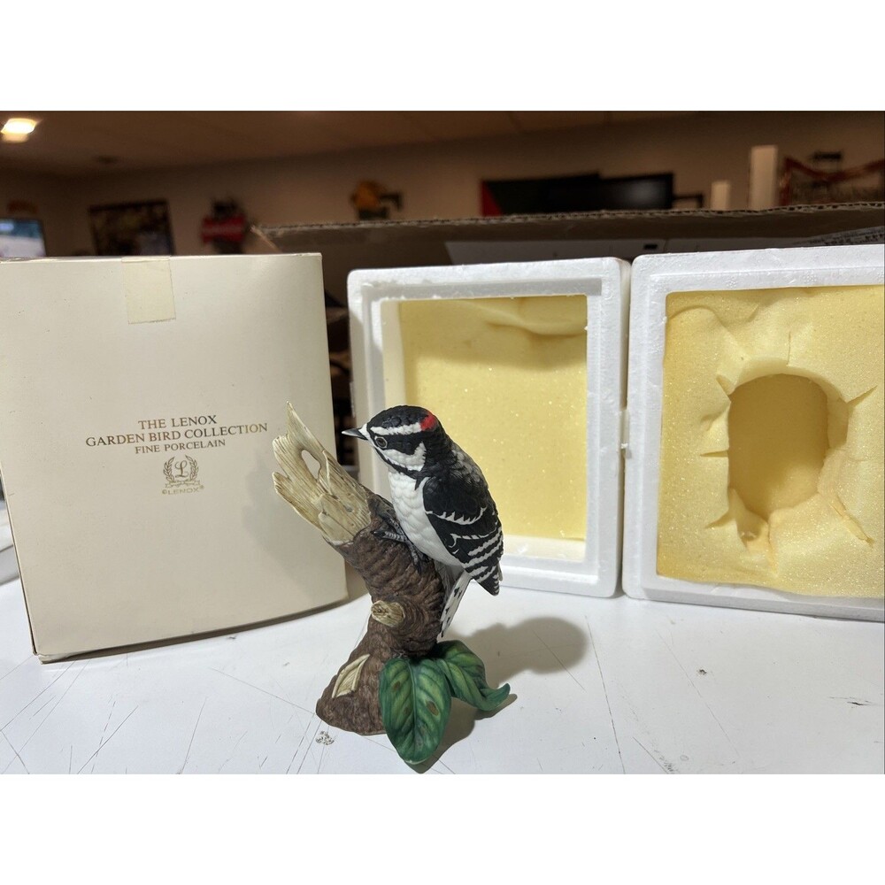 Vtg Lenox Downy Woodpecker Figurine Garden Bird Collection Fine Porcelain